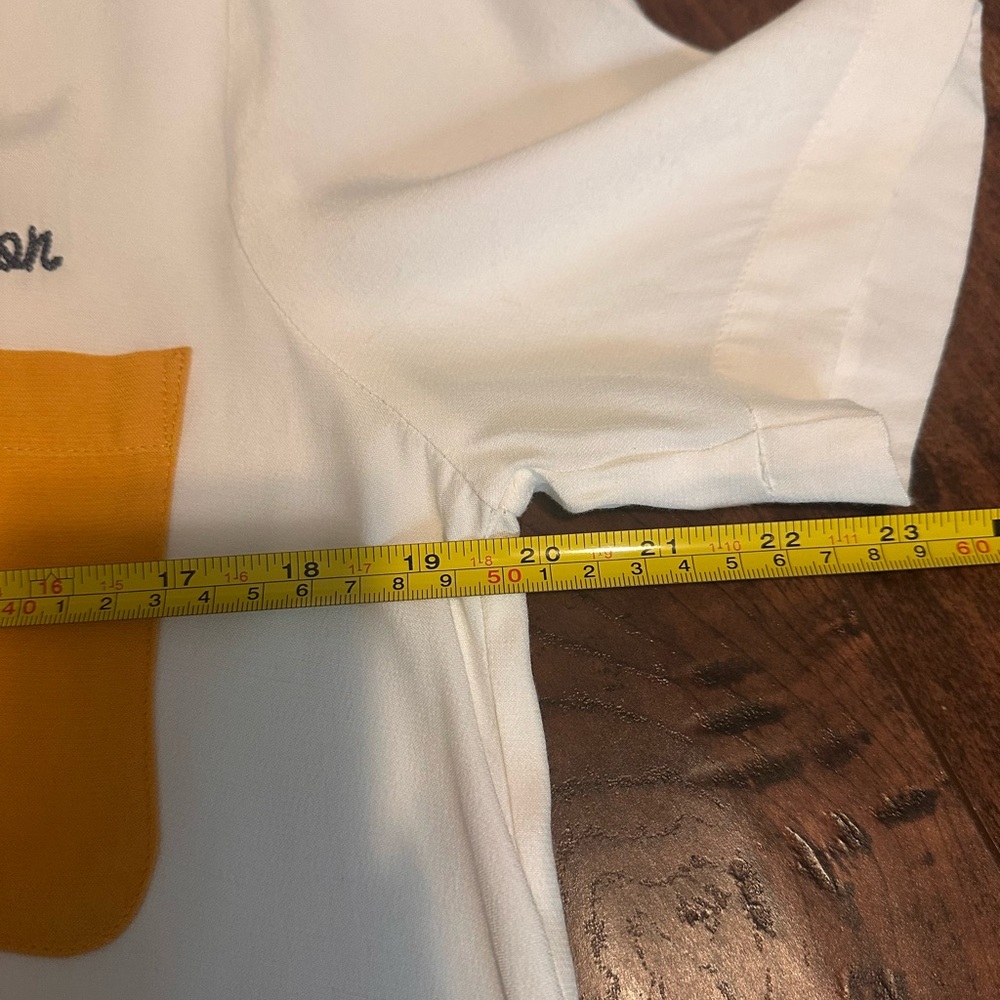 Brixton Cream Short Sleeve Button-Up with Mustard Collar & Pocket - Picture 10 of 11